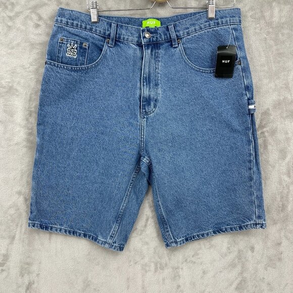 HUF Workman Short 100% Cotton Carpenter Embroidered Denim Jean Retro - Picture 1 of 12